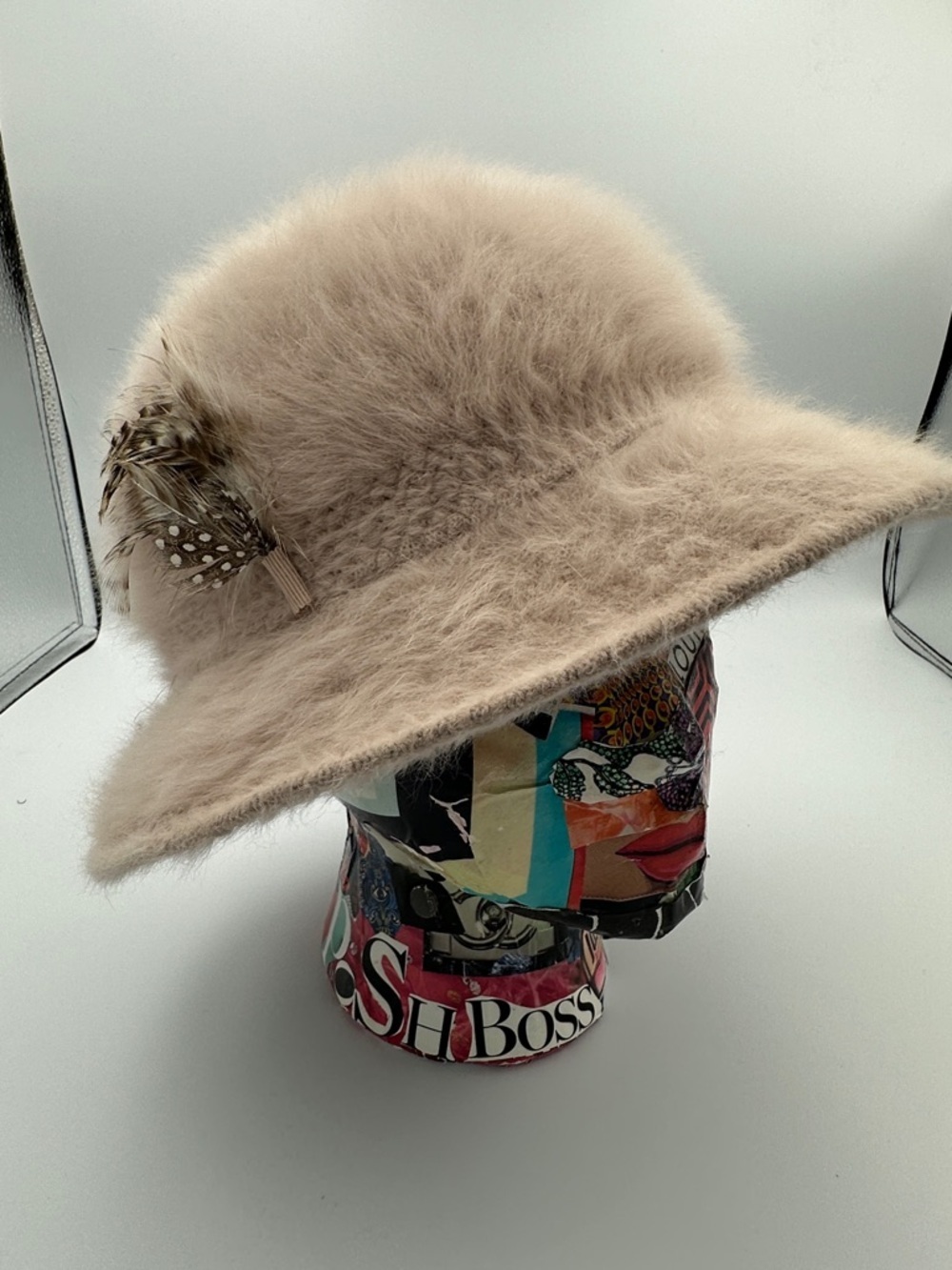 Kangol Vintage Furgora Miriam Bucket Hat blush tan New Small Angora Blend
